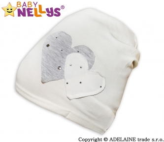 Baby Nellys Bavlněná čepička Srdíčka - smetanová, vel. 110/116; 110 (4-5r)