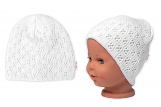 Ažurková čepice, dvouvrstvá, bavlna, Baby Nellys - bílá; 68-80 (6-12m)