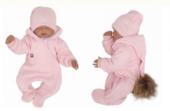 Z&Z Přechodová kombinéza s kapucí a kožešinovou bambulí, růžová; 56 (1-2m)