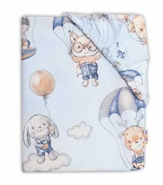 Baby Nellys Dětské bavlněné prostěradlo do postýlky, Létající zvířátka, modré; 120x60
