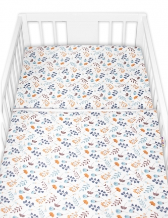 Povlečení do postýlky, 2D sada flanel - Louka, Baby Nellys, modrá/bílá; 120x90