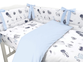 BABY NELLYS 3-dílná sada Mantinel s povlečením, New Love Baby, modrá, 135x100 cm; 135x100