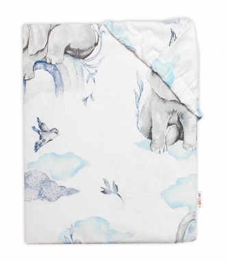 Dětské bavlněné prostěradlo do postýlky, Slon a duha, modrá/bílá, 140 x 70 cm; 140x70