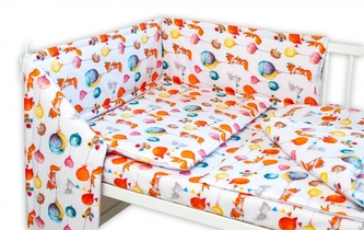 Baby Nellys 3-dílná sada Mantinel s povlečením - Liška a balónky, bílá, 135x100; 135x100