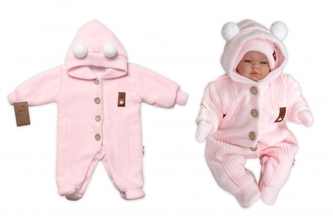 Pletená kombinéza/overal LUX STAR s kožíškem - dvouvrstvá, sv. růžová, vel. 74; 74 (6-9m)