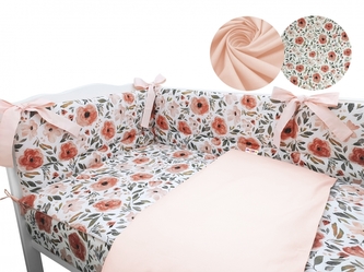 3-dílná sada mantinel s povlečením Baby Nellys - Begónie, meruňková, roz. 135x100cm