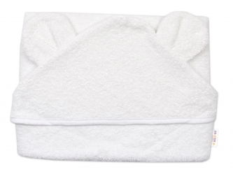 Kojenecká osuška s kapucí a oušky 80x80cm, froté -  bílá