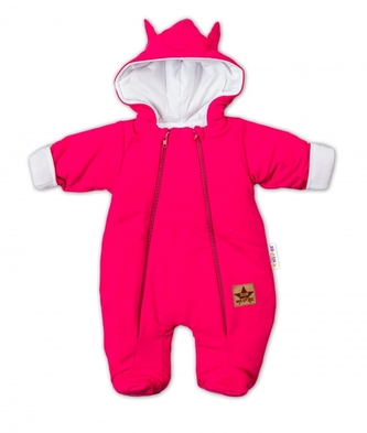 Baby Nellys Kombinézka s dvojitým zapínáním, s kapucí a oušky - malinová, vel. 80