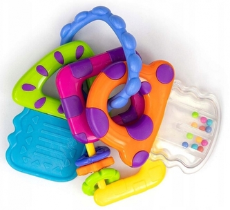 Senzorická hračka, chrastítko s kousátkem Klíče, pestrobarevné