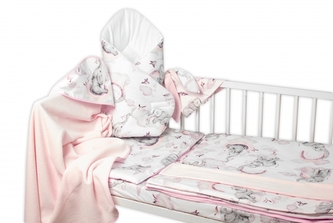 6-ti dílná výhod. sada s dárkem pro miminko Baby Nellys, 120x90 Slon a duha, růžová/bílá; 120x90