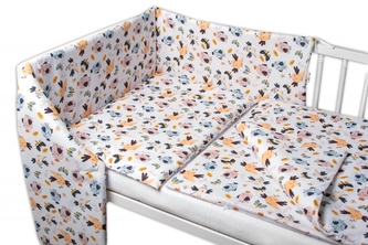 Baby Nellys 3-dílná sada, mantinel s povlečením  Ptáčci a Vážky - bílá, 120x90 cm; 120x90