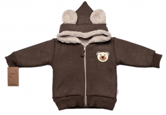 Oteplená pletená bundička Teddy Bear, Baby Nellys, dvouvrstvá, hnědá; 68/74 (6-9m)