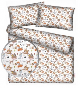 Baby Nellys 2-dílné bavlněné povlečení - Pohádková zvířátka, bílá, vel. 140 x 200/70 x 90; 140x200/70x90cm