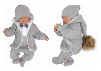 Z&Z 5-dílná Luxusní kojenecká soupravička s motýlkem Elegán, šedá, vel. 68