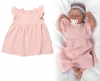 Dětské letní mušelínové šatičky kr. rukáv Sweet Summer, Baby Nellys, pudrová, vel. 92/98; 92-98 (18-36m)