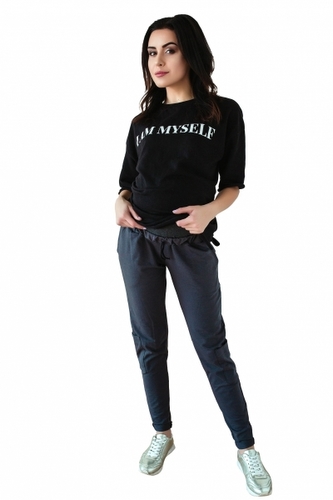 Be MaaMaa Těhotenské tepláky/kalhoty slim - grafit; XS (32-34)
