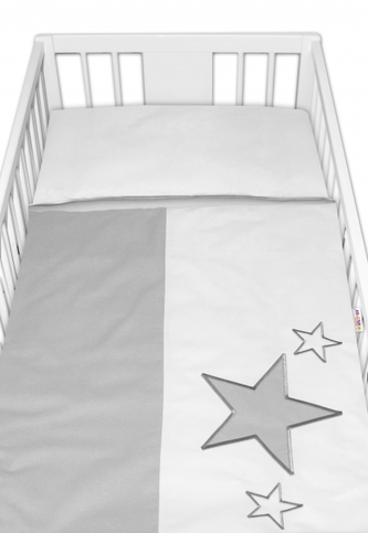 Baby Nellys Povlečení do postýlky Baby Stars - šedé, vel. 135x100 cm; 135x100