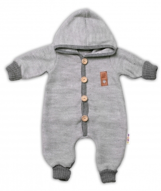 Pletený overálek s kapucí Hand Made STAR, Baby Nellys, šedý, vel. 80/86; 80/86 (12-18m)