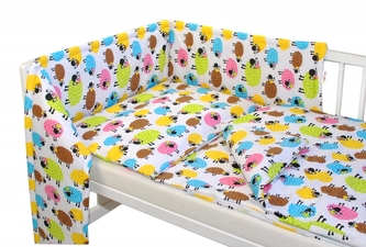 Baby Nellys 3-dílná sada - mantinel s povlečením - Barevné ovečky, vel. 135x100cm