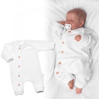 Pletený overálek s knoflíčky zapínání bokem, Hand Made, bílý, vel. 74; 74 (6-9m)