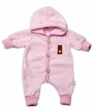 Pletený overálek s kapucí Hand Made STAR, Baby Nellys, růžový, vel. 68/74; 68/74 (6-9m)