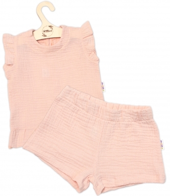 Tunika kr. rukáv + kraťásky Baby Nellys, mušelín, 2D sada, meruňková, vel. 92; 92 (18-24m)