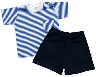 Tričko s kapsičkou, kr. rukáv + kraťásky, 2D, Baby Nellys, bavlna, proužek/granát, vel. 86; 86 (12-18m)