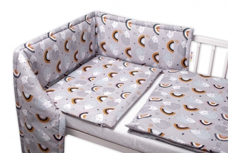 Baby Nellys 3-dílná sada Mantinel s povlečením - Ježek a duha, šedé, 135x100 cm; 135x100