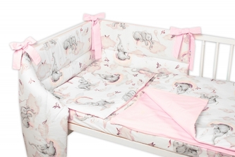 3-dílná sada Mantinel s povlečením Baby Nellys, Slon a Duha, růžová/bílá, 135 x 100 cm; 135x100