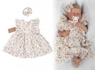 Mušelínové šatičky + čelenka 2-dílná sada Luční kvítky, Baby Nellys, smetanové, vel. 98; 98 (2-3r)