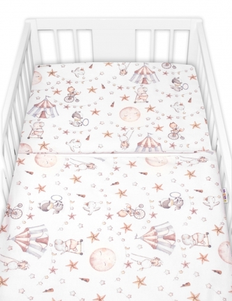 Povlečení do postýlky, 2D sada flanel - Cirkus, Baby Nellys, béžové; 120x90