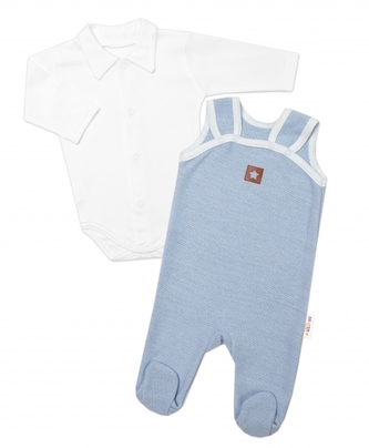 2-dílná soupravička Star, body dl. rukáv + pletené dupačky, modré, vel. 62; 62 (2-3m)