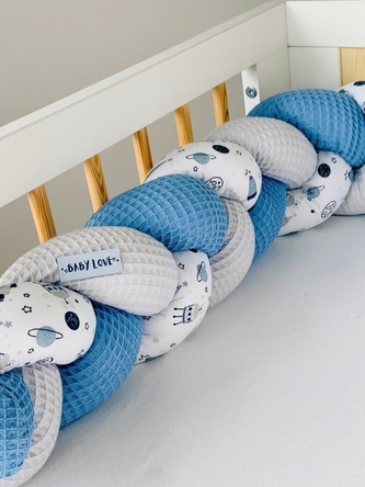 Baby Nellys Mantinel pletený cop Vafel, Vesmír, modrá/šedá/bílá