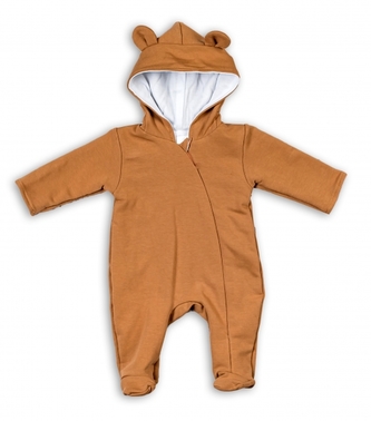 Baby Nellys Kojenecký teplákový overal s kapucí Teddy - karamelový, vel. 80; 80 (9-12m)