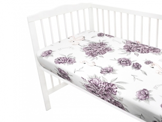 Baby Nellys Dětské bavlněné prostěradlo do postýlky, Plameňák - švestkový; 120x60