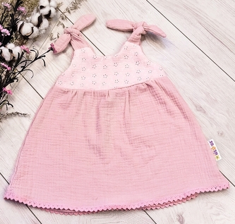 Baby Nellys Letní lehoučké mušelínové šaty Summer - pudrová, meruňková, vel. 68/74; 68/74 (6-9m)