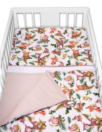 Baby Nellys 2-dílné bavlněné povlečení - Baby Friends, bílé/béžové; 120x90