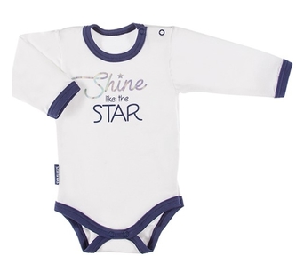 EEVI Kojenecké body dl. rukáv, zapínání u krku Cosmos  - bílé s modrým lemem; 68 (3-6m)