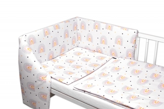 Baby Nellys 3-dílná sada Mantinel s povlečením Rainbow, bílá s potiskem; 120x90