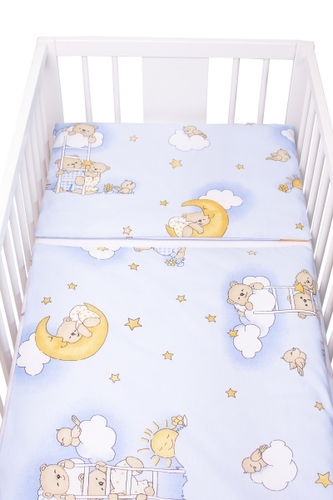 Povlečení do postýlky bavlna Premium Baby Nellys, Medvídek na žebříku, modré, 135x100 cm; 135x100