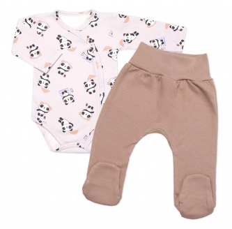 Kojenecké body zap. bokem + polodupačky PANDA, 2D sada, Mrofi, šedá/hnědá; 56 (1-2m)