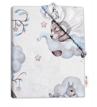 Dětské bavlněné prostěradlo do postýlky Baby Nellys, Zvířátka na mráčku, modré, 140x70 cm; 140x70