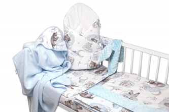 6-ti dílná výhod. sada s dárkem pro miminko Baby Nellys, 120x90 Zvířátka na mráčku, modrá; 120x90