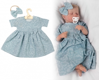 Mušelínové šatičky + čelenka 2-dílná sada Dino, Baby Nellys, mátové, vel. 86; 86 (12-18m)