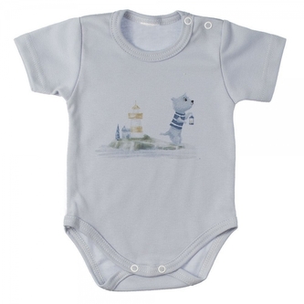 MBaby Bavlněné body s krátkým rukávem, Maják, šedé, vel. 74; 74 (6-9m)