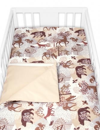Povlečení do postýlky, 2D sada bavlna - Wild animals, Baby Nellys, hnědé; 120x90