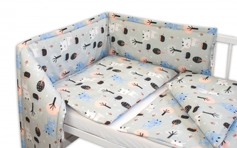 Baby Nellys 3-dílná sada Mantinel s povlečením - Srnečci, šedá, roz. 135x100 cm; 135x100