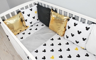 Baby Nellys Polštářkový mantinel s povlečením Shine  - Mickey, žlutá; 120x90