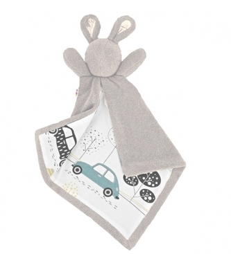 Baby Nellys Mazlík, přítulníček Zajíček, froté + bavlna, Auta v aleji - šedá