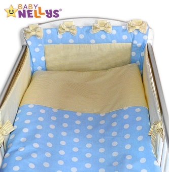 Baby Nellys Mantinel s povlečením Mašlička - Bubble sv.modré/jemně béžové proužky; 120x90